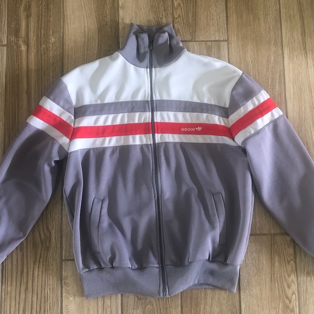 Vintage Adidas 80's Gray and Red Men's Jacket